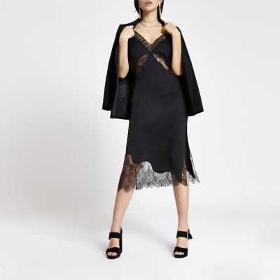 river island black satin dress