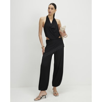 Black Lace Scarf Balloon Leg Trousers
