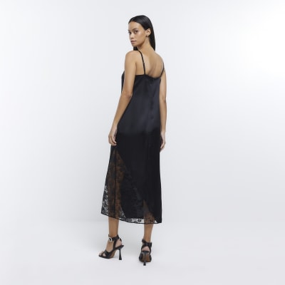 Black Lace Slip Dress River Island
