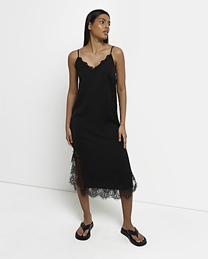 Black lace slip midi dress