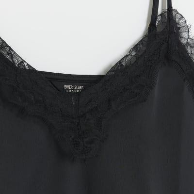 Black lace trim cami top River Island
