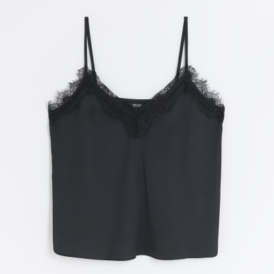 Black lace trim cami top River Island