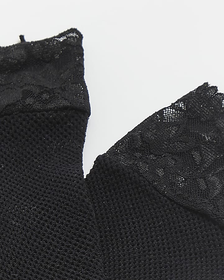 Black lace trim fishnet socks