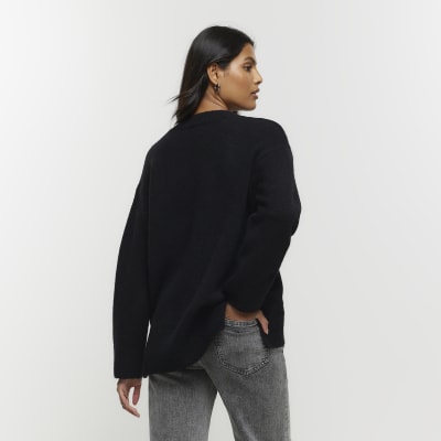 Black lace trim jumper | River Island