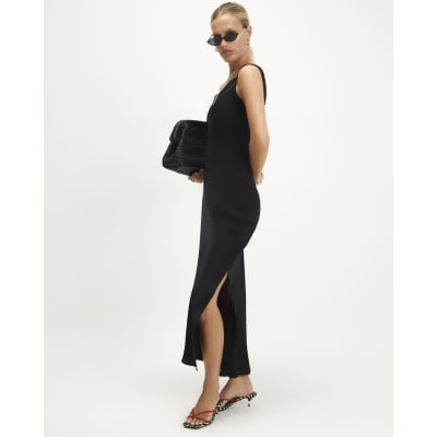 Lace Trim Satin Midi Slip Dress