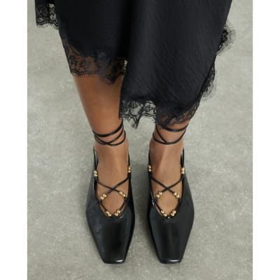 Black Lace Up Ballet Pumps