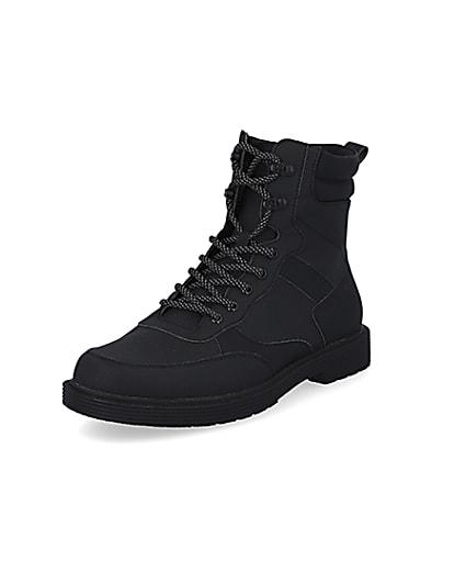 360 degree animation of product Black lace up boots frame-0