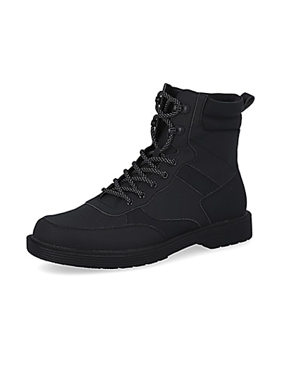 360 degree animation of product Black lace up boots frame-1