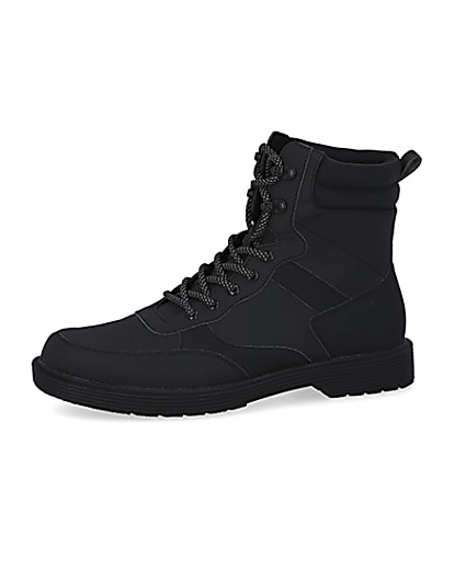360 degree animation of product Black lace up boots frame-2