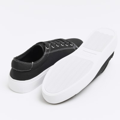 Black Lace Up Canvas Trainers