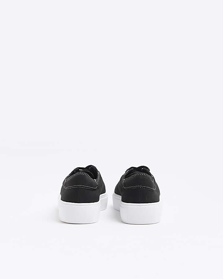 Black Lace Up Canvas Trainers