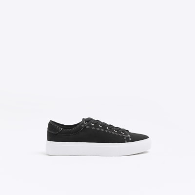 Black Lace Up Canvas Trainers River Island