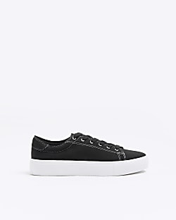 Black Lace Up Canvas Trainers