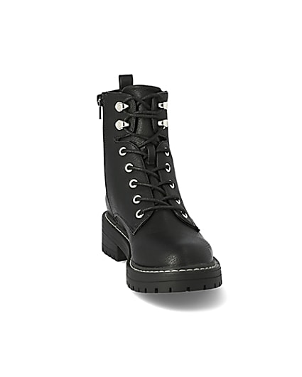 360 degree animation of product Black lace-up chunky ankle boots frame-20