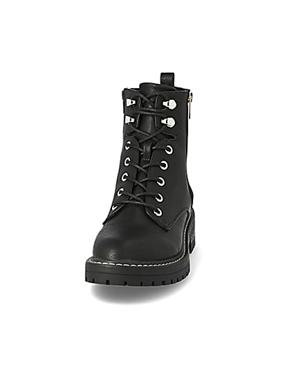 360 degree animation of product Black lace-up chunky ankle boots frame-22