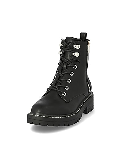 360 degree animation of product Black lace-up chunky ankle boots frame-23