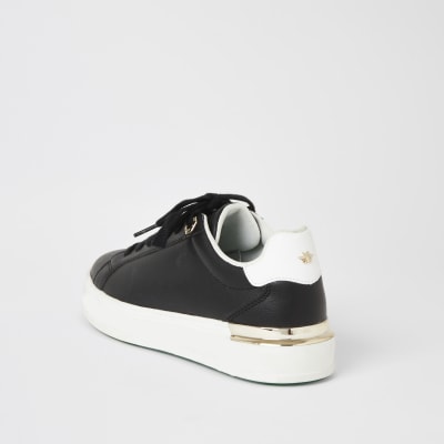 Black lace-up chunky wedge trainers