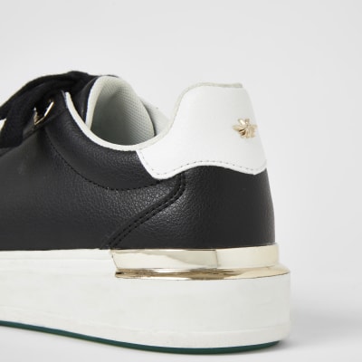 Black lace-up chunky wedge trainers