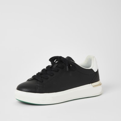 Black lace-up chunky wedge trainers