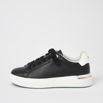 Black lace-up chunky wedge trainers