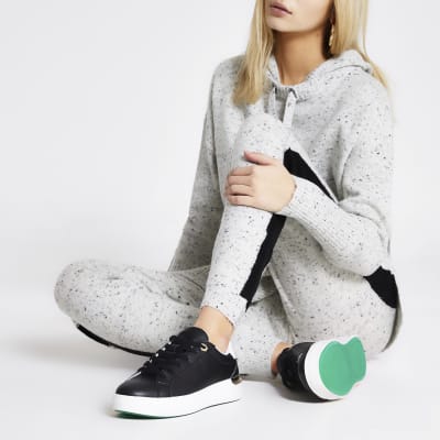 Black lace-up chunky wedge trainers