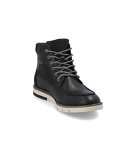 360 degree animation of product Black lace-up contrast sole boot frame-22