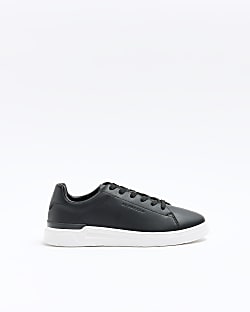 Black lace up cupsole trainers