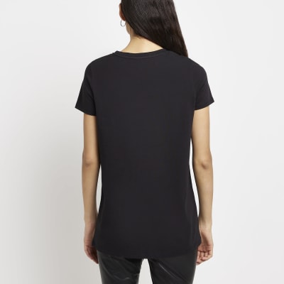 Black lace up hem t-shirt