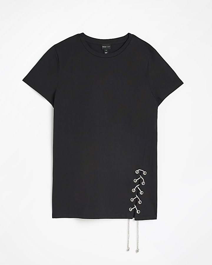 Black lace up hem t-shirt