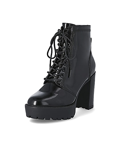 360 degree animation of product Black lace-up high heeled ankle boots frame-0