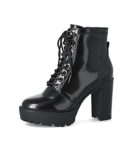 360 degree animation of product Black lace-up high heeled ankle boots frame-2