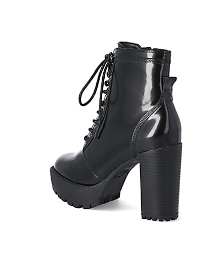360 degree animation of product Black lace-up high heeled ankle boots frame-6