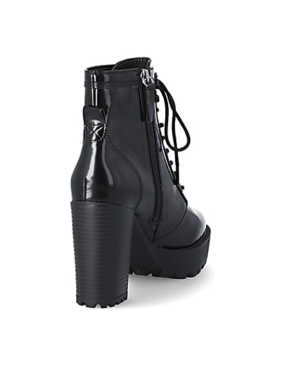 360 degree animation of product Black lace-up high heeled ankle boots frame-11