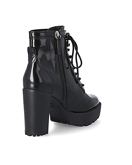 360 degree animation of product Black lace-up high heeled ankle boots frame-12