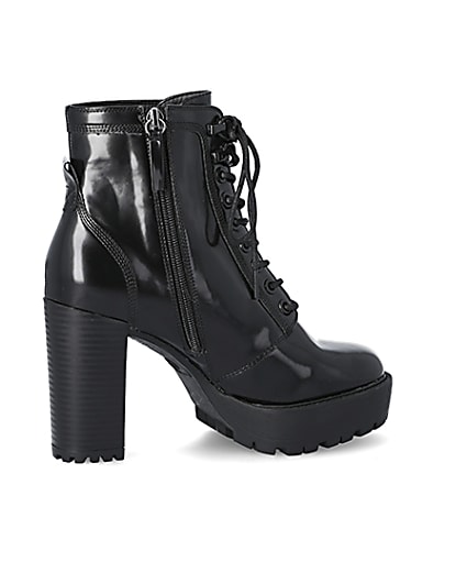 360 degree animation of product Black lace-up high heeled ankle boots frame-14