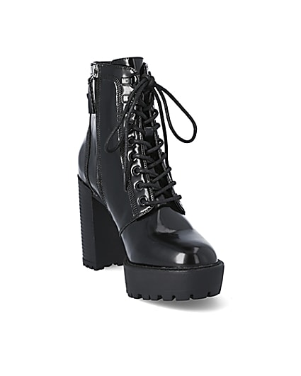 360 degree animation of product Black lace-up high heeled ankle boots frame-19