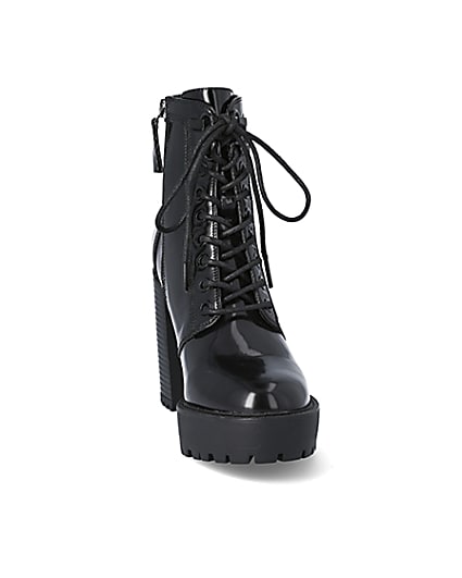 360 degree animation of product Black lace-up high heeled ankle boots frame-20