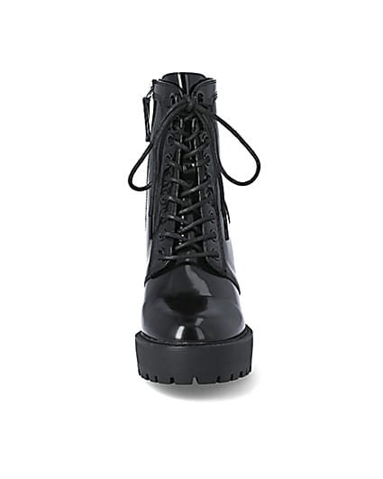 360 degree animation of product Black lace-up high heeled ankle boots frame-21