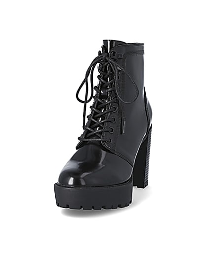 360 degree animation of product Black lace-up high heeled ankle boots frame-23