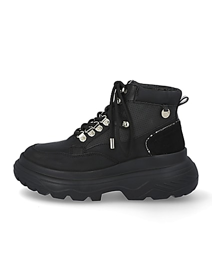 360 degree animation of product Black lace up hiker ankle boots frame-3