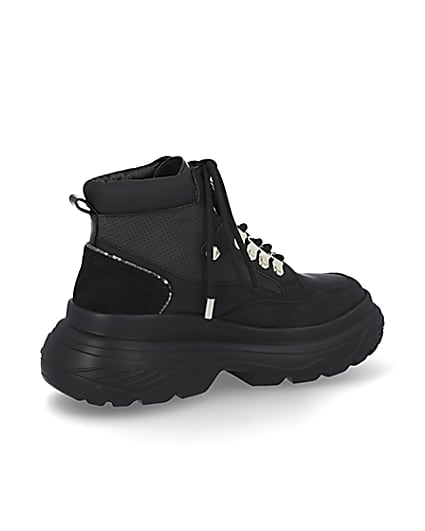 360 degree animation of product Black lace up hiker ankle boots frame-13