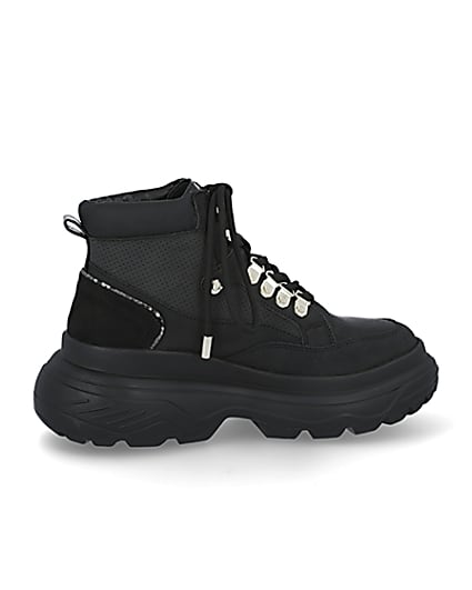 360 degree animation of product Black lace up hiker ankle boots frame-14