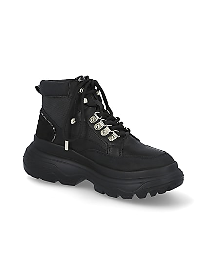 360 degree animation of product Black lace up hiker ankle boots frame-17