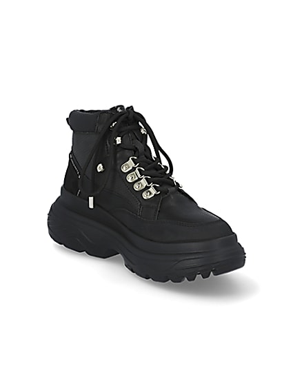 360 degree animation of product Black lace up hiker ankle boots frame-18