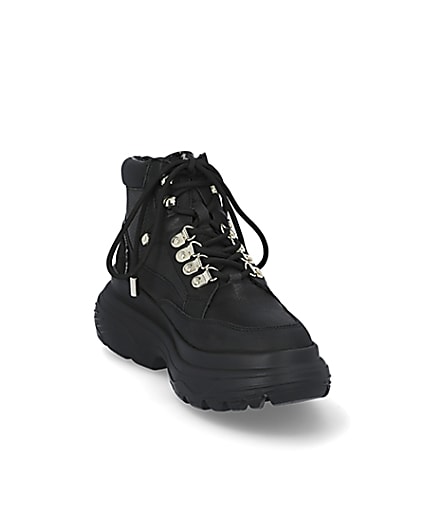 360 degree animation of product Black lace up hiker ankle boots frame-19