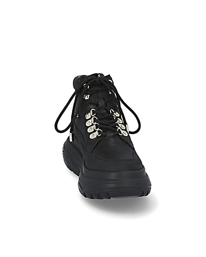 360 degree animation of product Black lace up hiker ankle boots frame-20