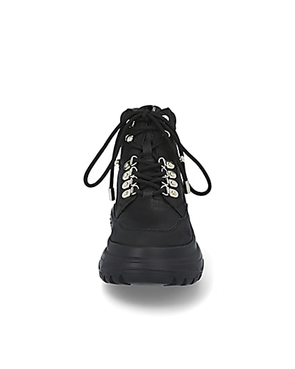 360 degree animation of product Black lace up hiker ankle boots frame-21