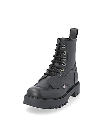 360 degree animation of product Black lace up Kickers flat ankle boot frame-23