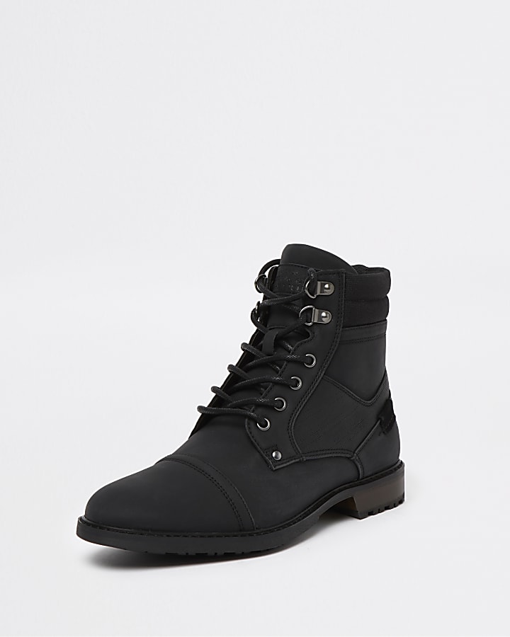 Black lace up military boots