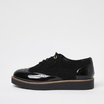 Black lace up patent brogues | River Island